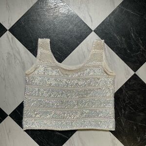 Vintage White Sequin Crochet Crop Top